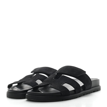 Hermes Suede Goatskin Womens Chypre Sandals 36 Black 2 of 7