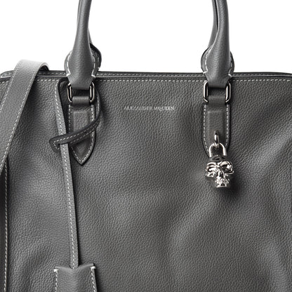 Alexander McQueen Pebbled Calfskin Small Skull Padlock Zip Around Tote Dark Grey 10 of 10