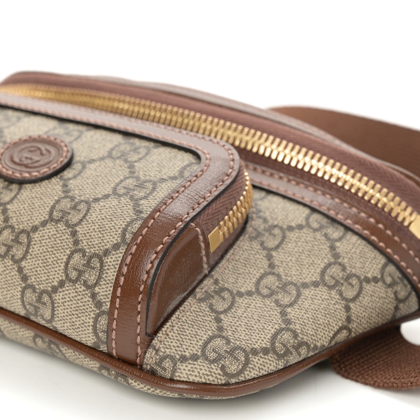 GG Supreme Monogram Textured Calfskin Retro Interlocking G Belt Bag Beige Ebony Brown Sugar