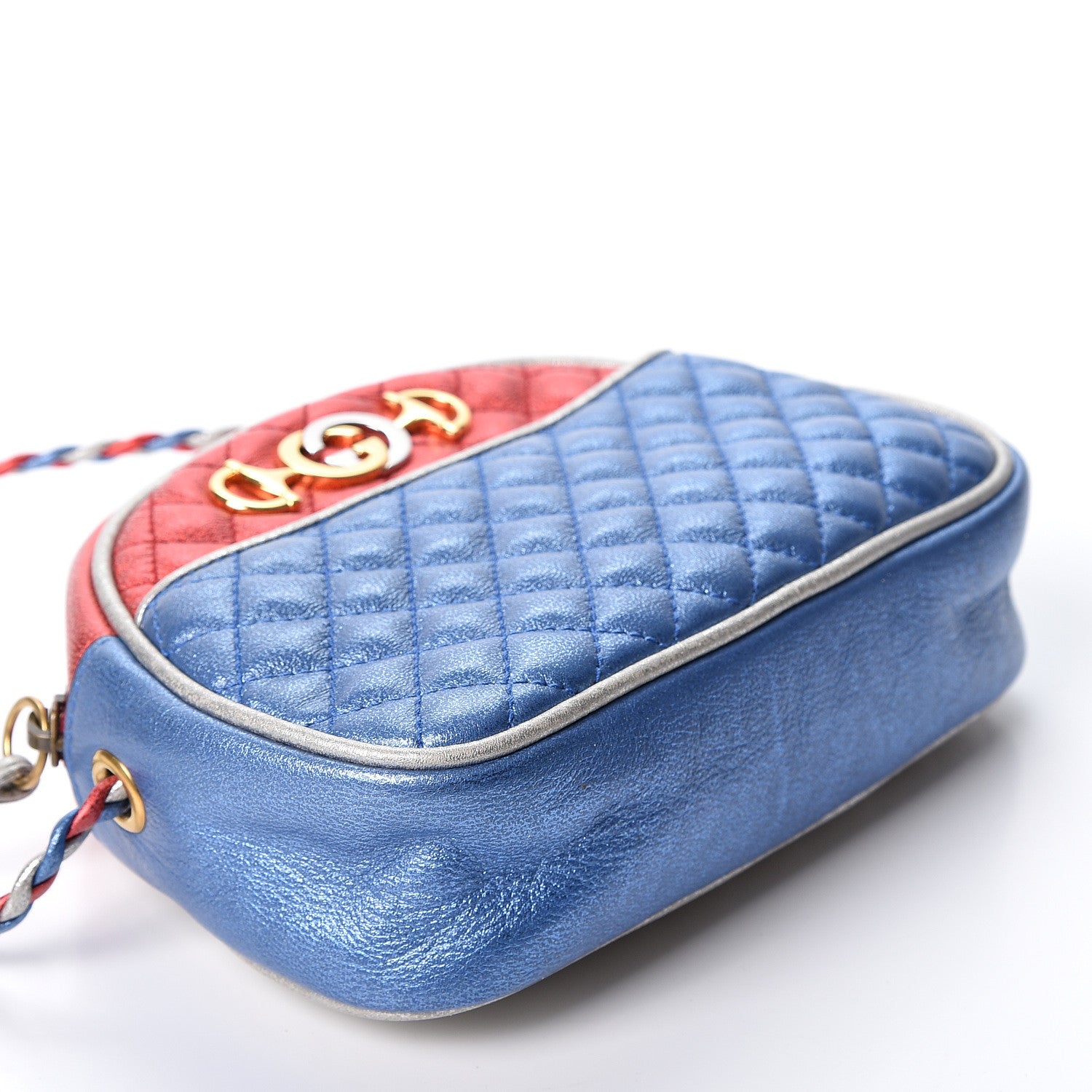Gucci Laminated Nappa Trapuntata Mini Zumi Dome Shoulder Bag Rosso Marine Argento 3 of 9