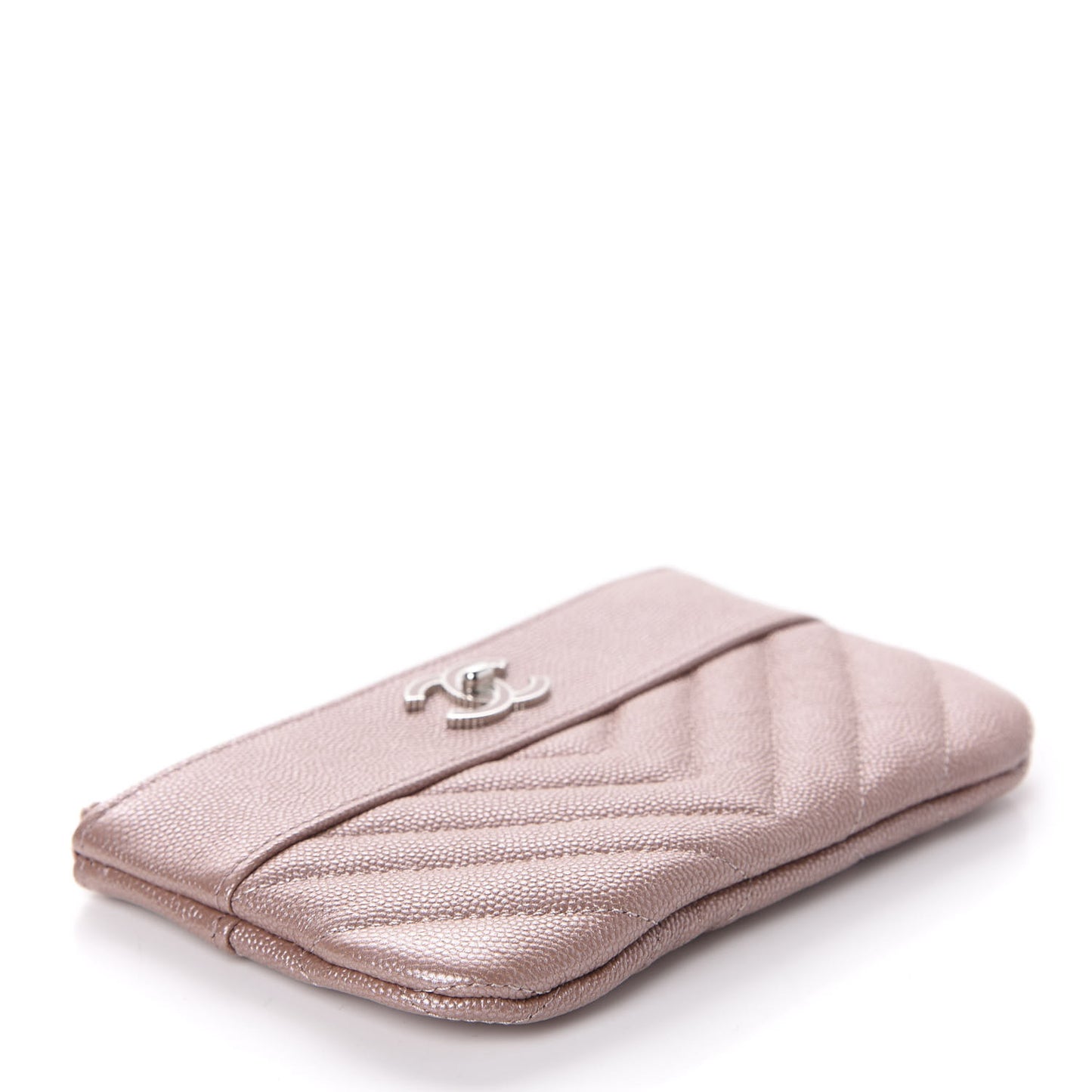 Metallic Caviar Chevron Quilted Small Vintage Mademoiselle Cosmetic Case Pink