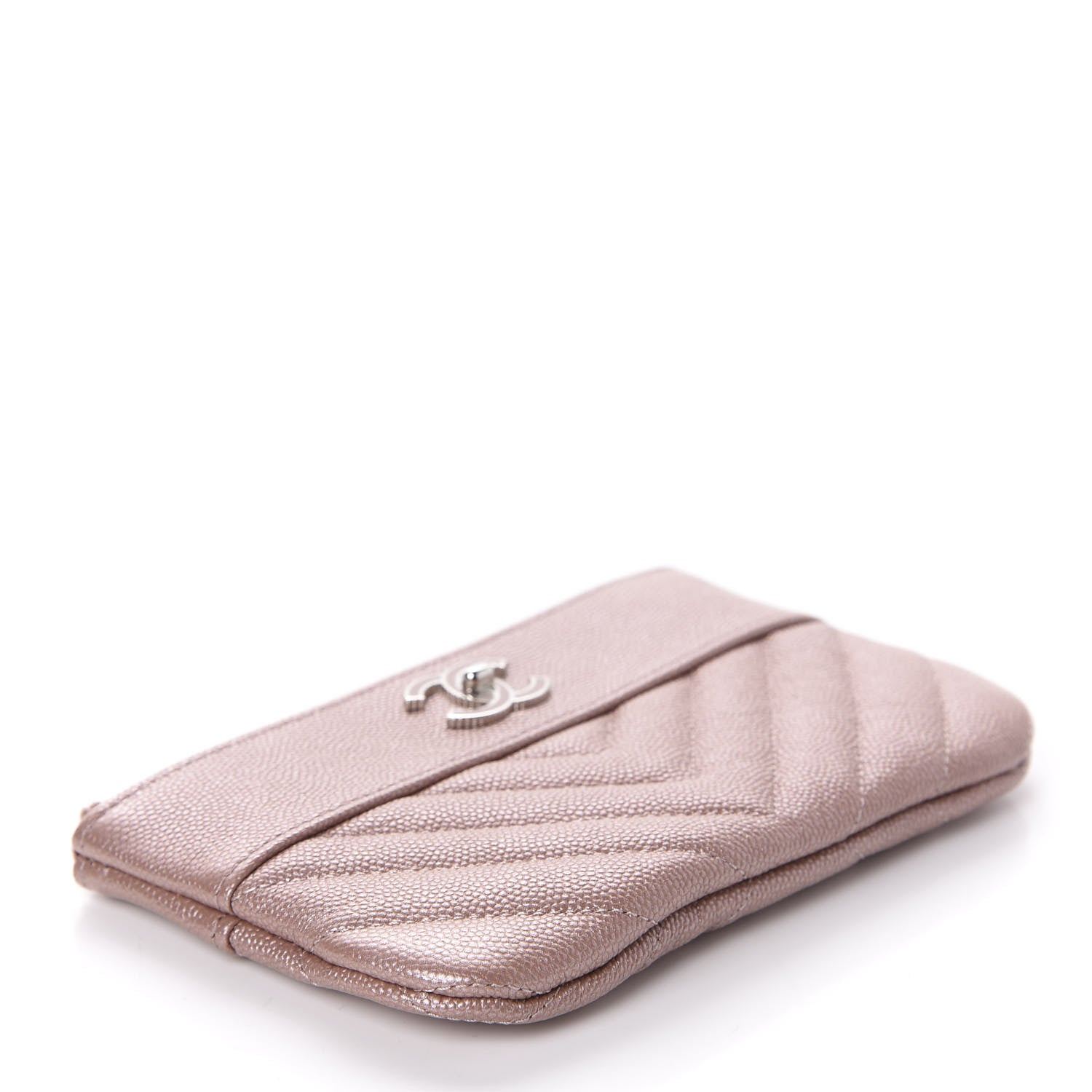 Chanel Metallic Caviar Chevron Quilted Small Vintage Mademoiselle Cosmetic Case Pink 4 of 8