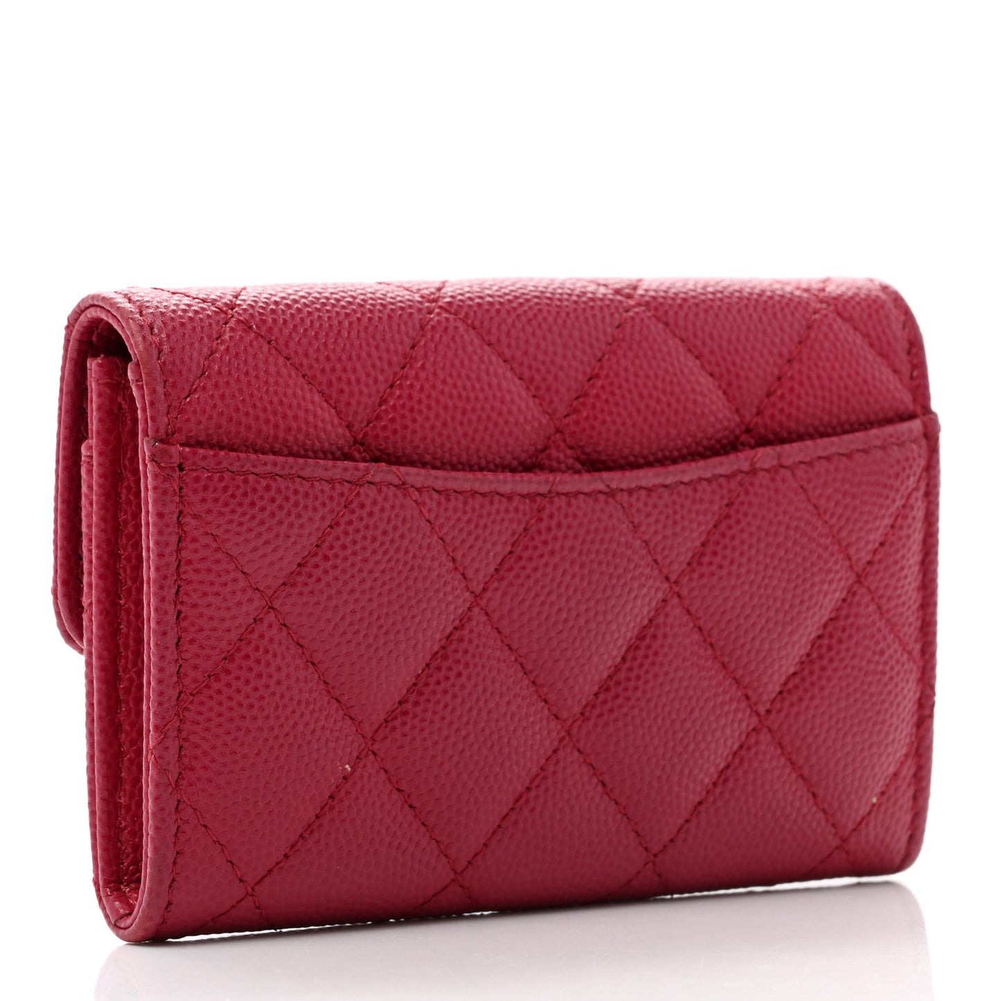 Caviar Quilted Flap Card Holder Wallet Dark Pink