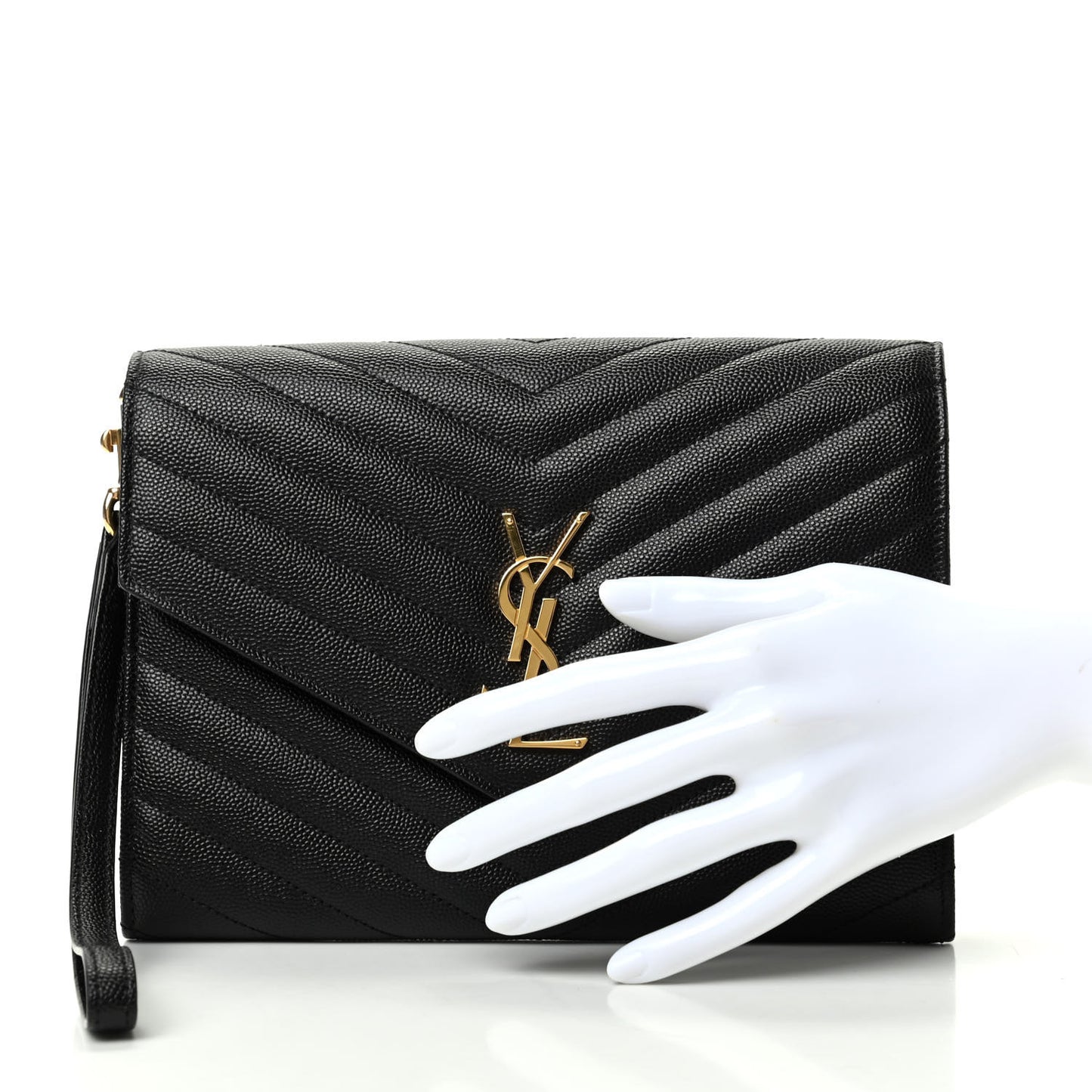 Grain De Poudre Matelasse Chevron Monogram Envelope Clutch Black