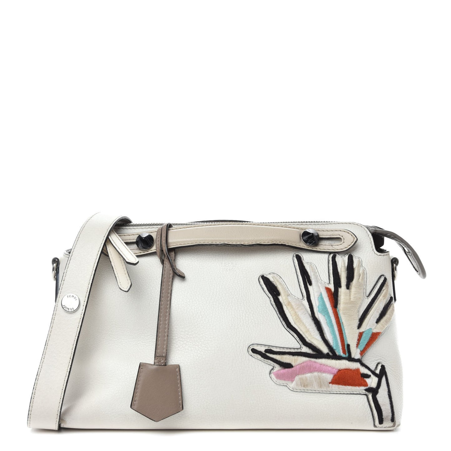 Vitello Dolce Bird of Paradise Embroidered Medium By The Way Boston Bag White Ice Multicolor