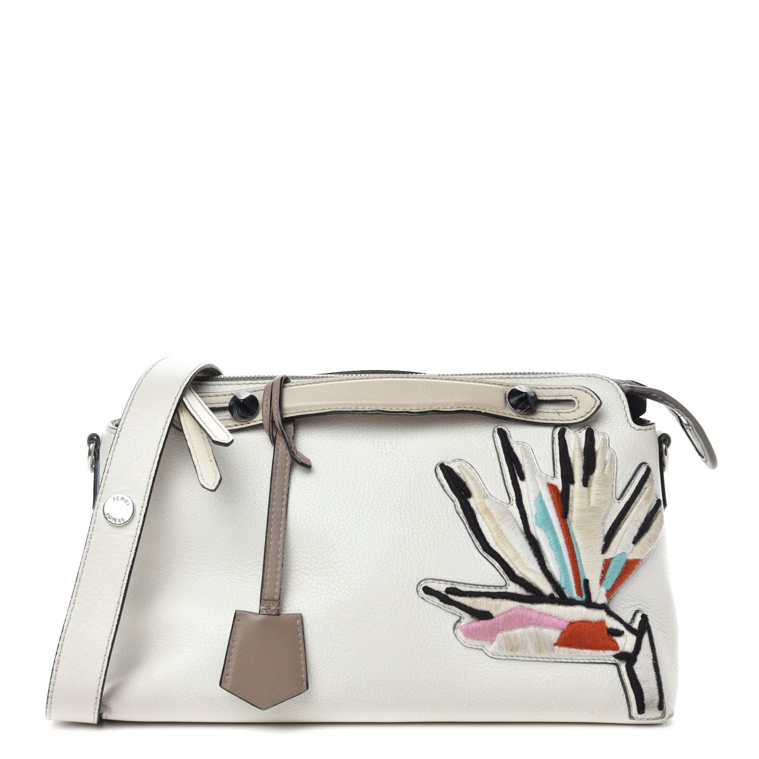 Fendi Vitello Dolce Bird of Paradise Embroidered Medium By The Way Boston Bag White Ice Multicolor 1 of 23