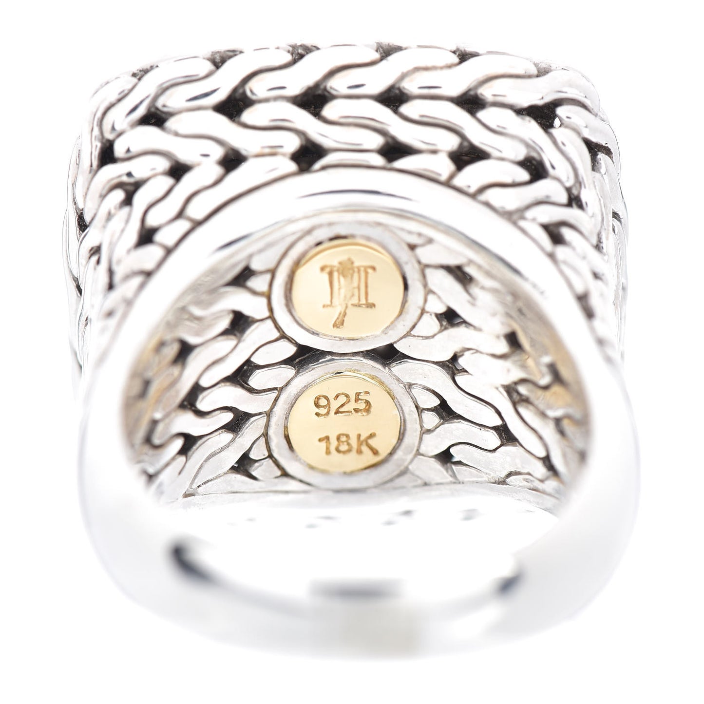 Sterling Silver 18K Yellow Gold Diamond Classic Chain Square Ring 60 9