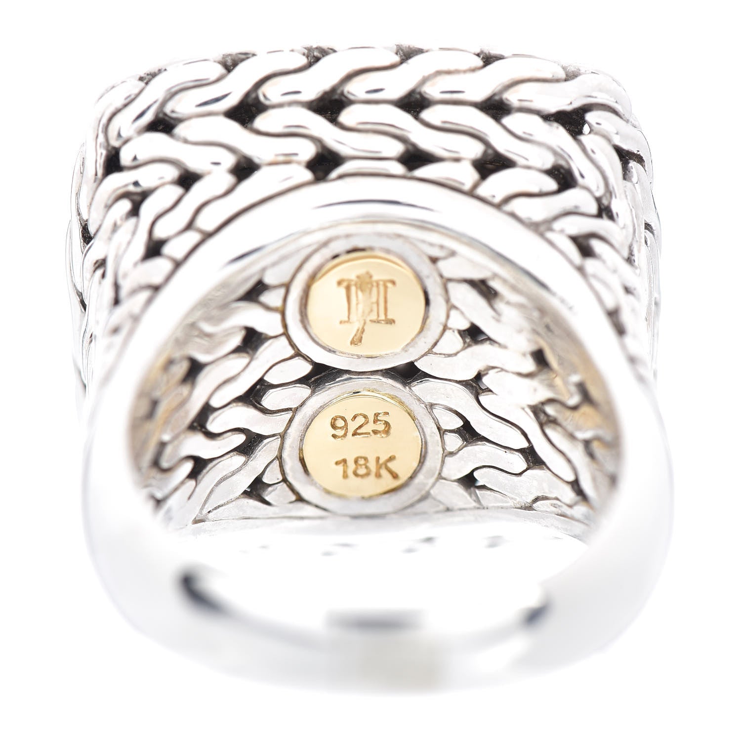 John Hardy Sterling Silver 18K Yellow Gold Diamond Classic Chain Square Ring 60 9 5 of 5