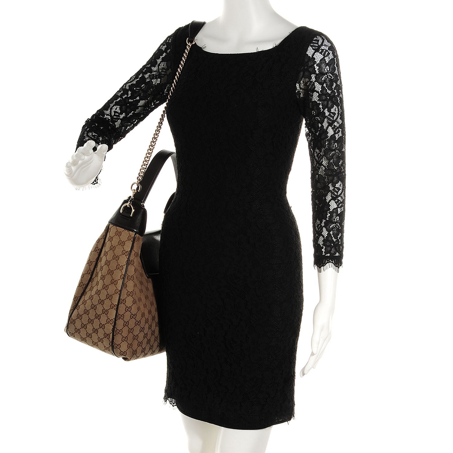 Gucci Monogram Margaux Calfskin Medium Emily Hobo Beige Ebony Black 2 of 9