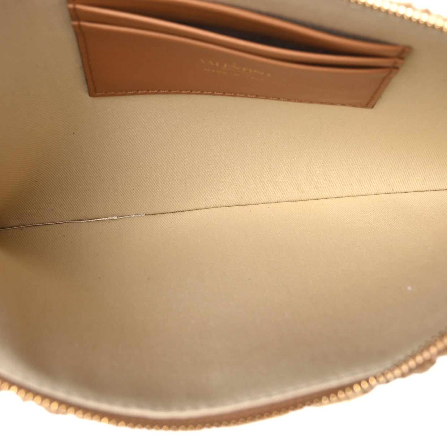 Raffia Calfskin Vlogo Zip Pouch Naturale Brown