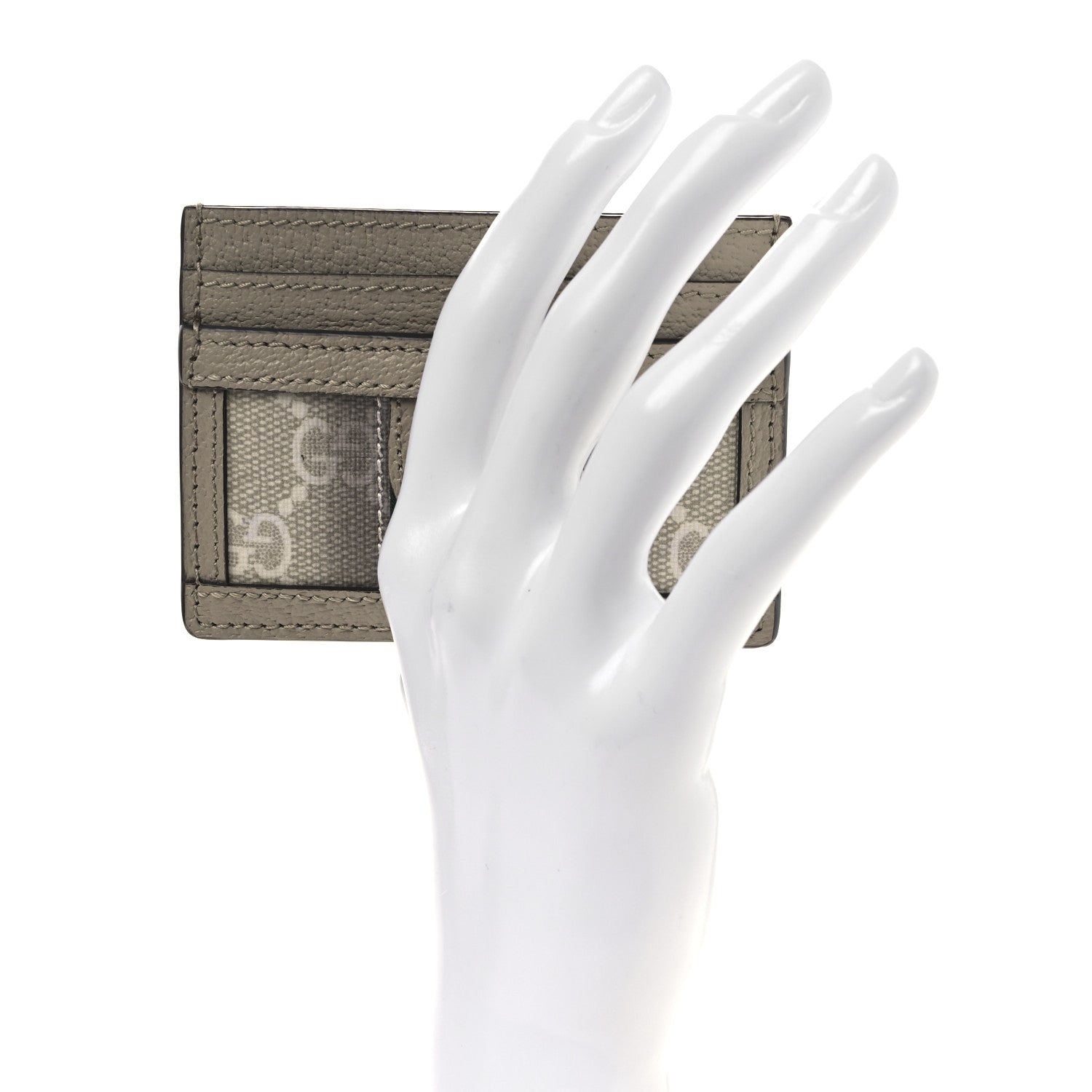 Gucci GG Supreme Monogram Textured Dollar Calfskin Web Ophidia Card Holder Beige Mystic White Oatmeal 2 of 6