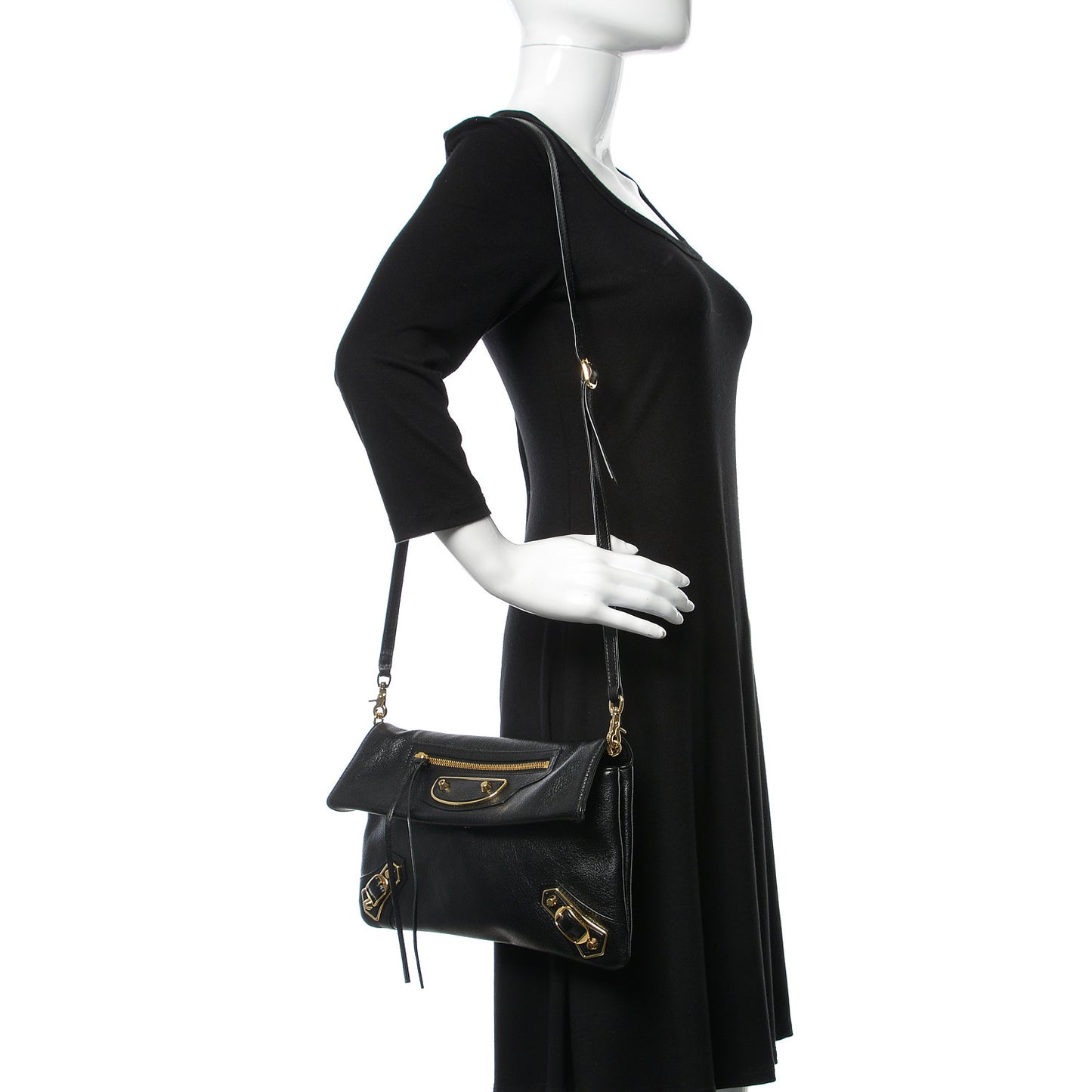 Chevre Gold Metallic Edge Hardware Envelope Clutch Black