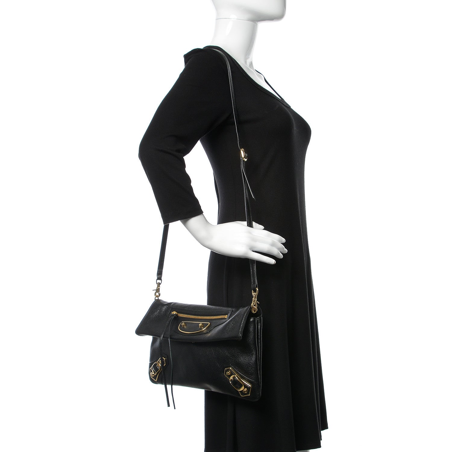 Balenciaga Chevre Gold Metallic Edge Hardware Envelope Clutch Black 2 of 10