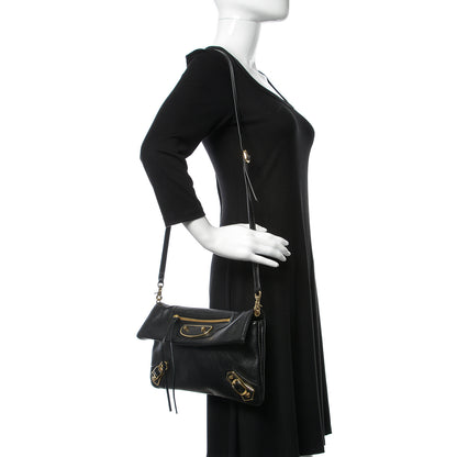 Balenciaga Chevre Gold Metallic Edge Hardware Envelope Clutch Black 2 of 10