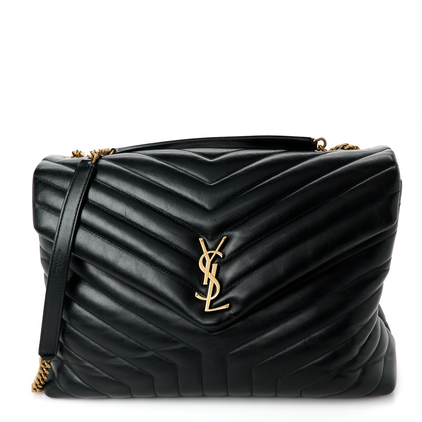 Calfskin Y Quilted Monogram Large Loulou Chain Satchel Black