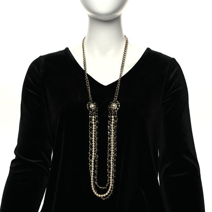 Chanel Pearl Lambskin Chain CC Multi Strand Necklace Gold Black 2 of 5