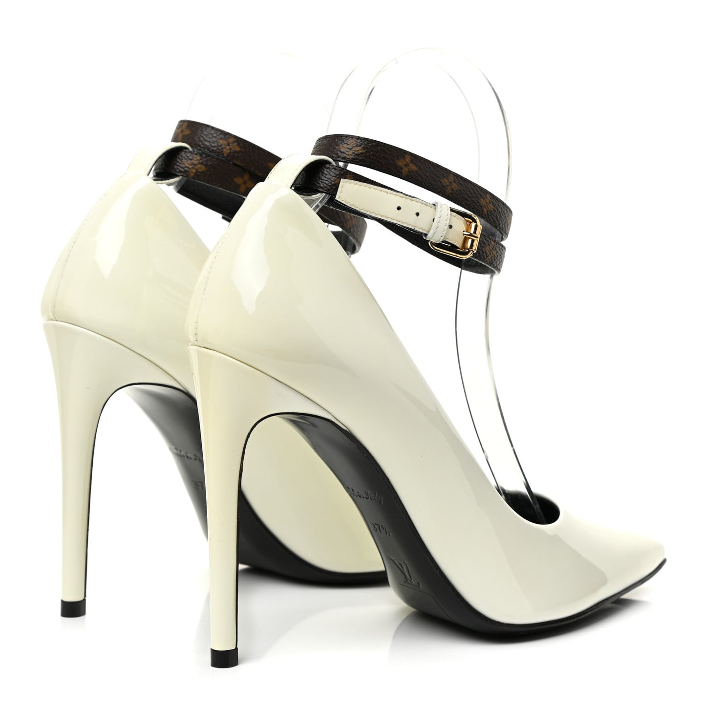 Monogram Patent Call Back Pumps 37.5 White