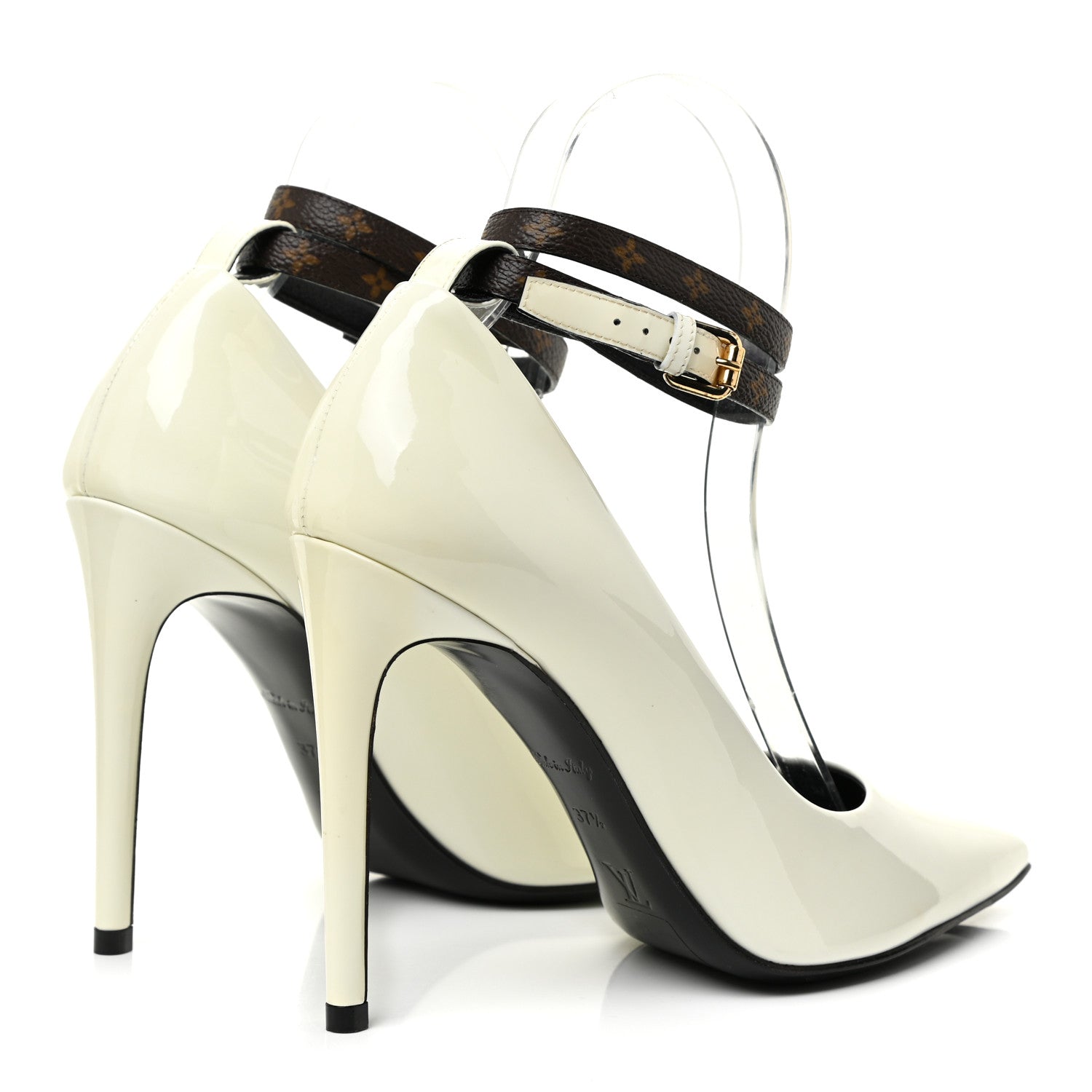 Louis Vuitton Monogram Patent Call Back Pumps 37.5 White 5 of 12