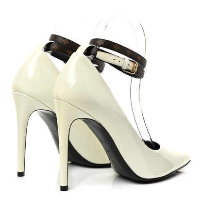 Louis Vuitton Monogram Patent Call Back Pumps 37.5 White 5 of 12