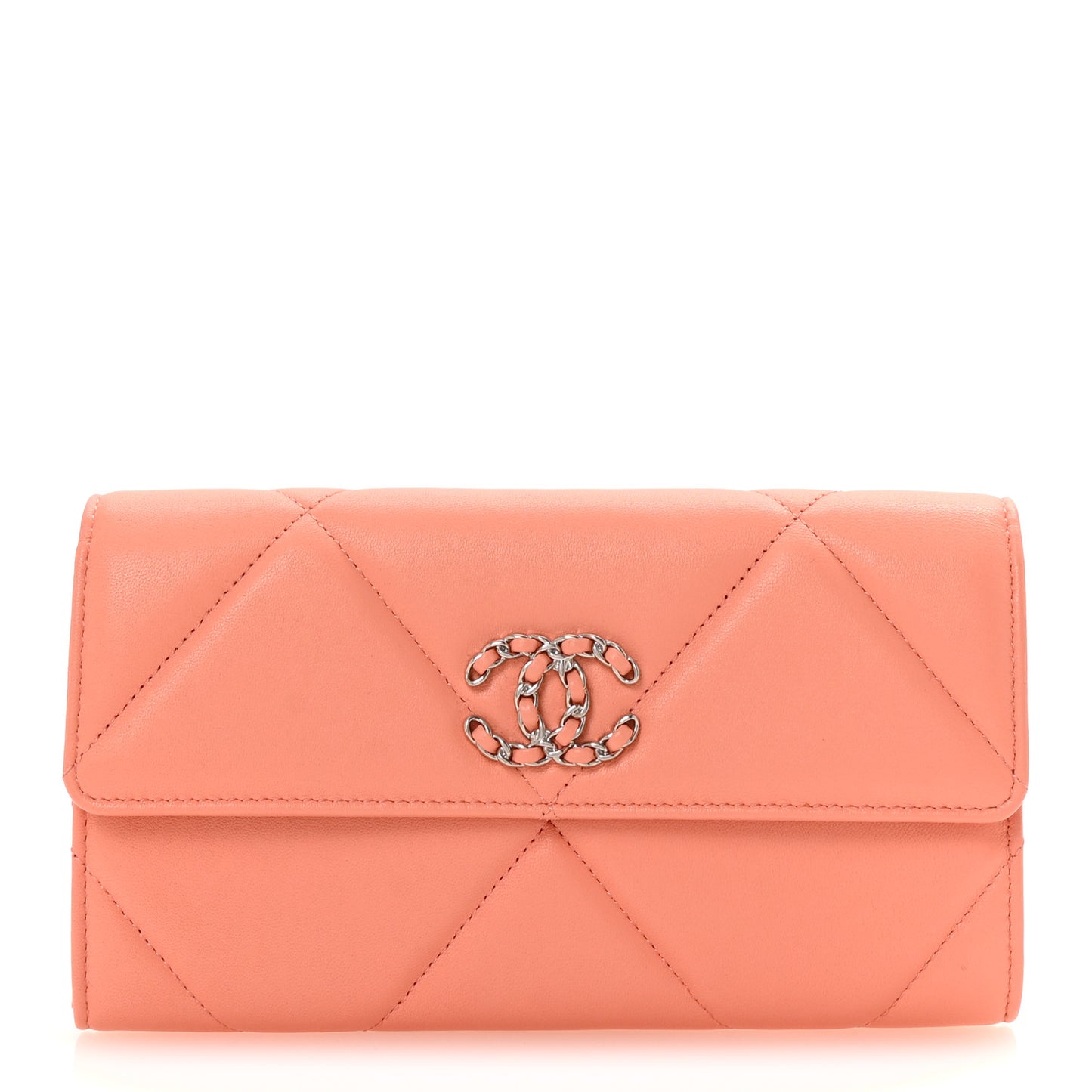 Lambskin Quilted Chanel 19 Flap Wallet Light Orange
