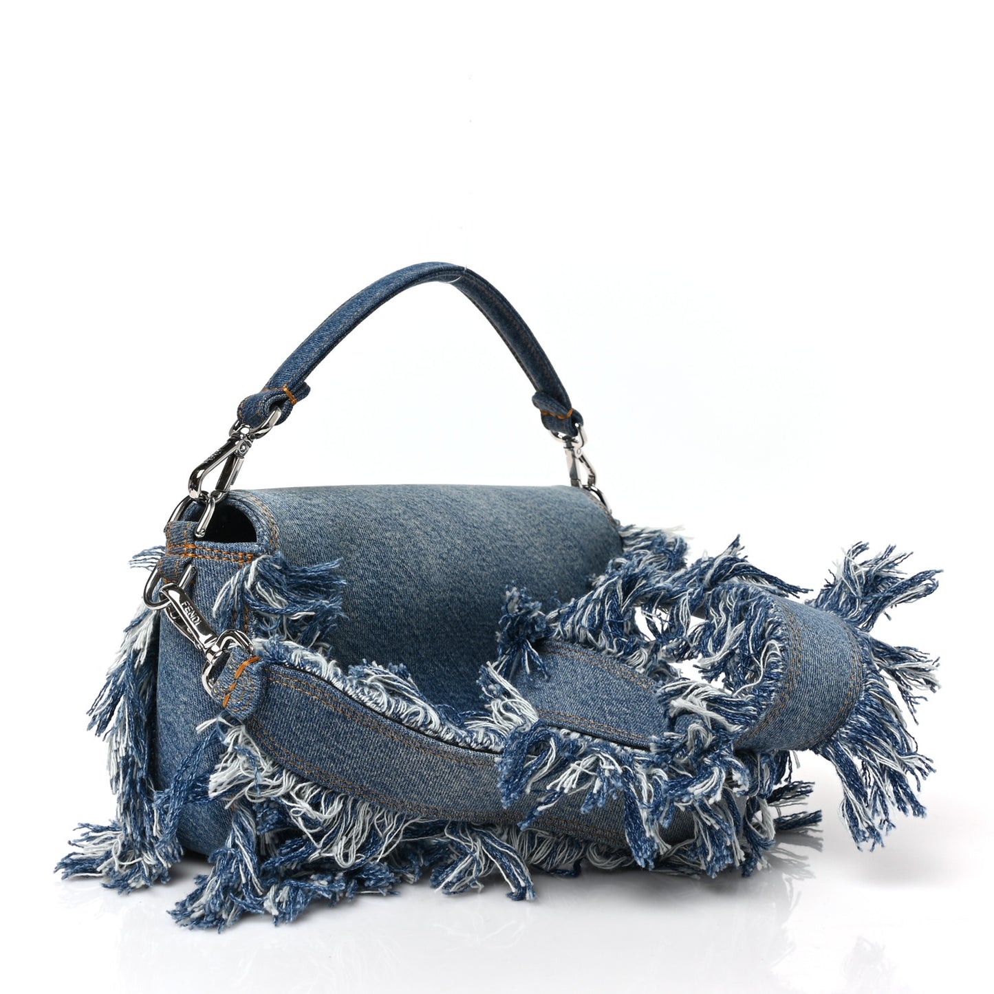 Denim Lavato Cuoio Frayed Baguette Denim Chiaro Cuoio