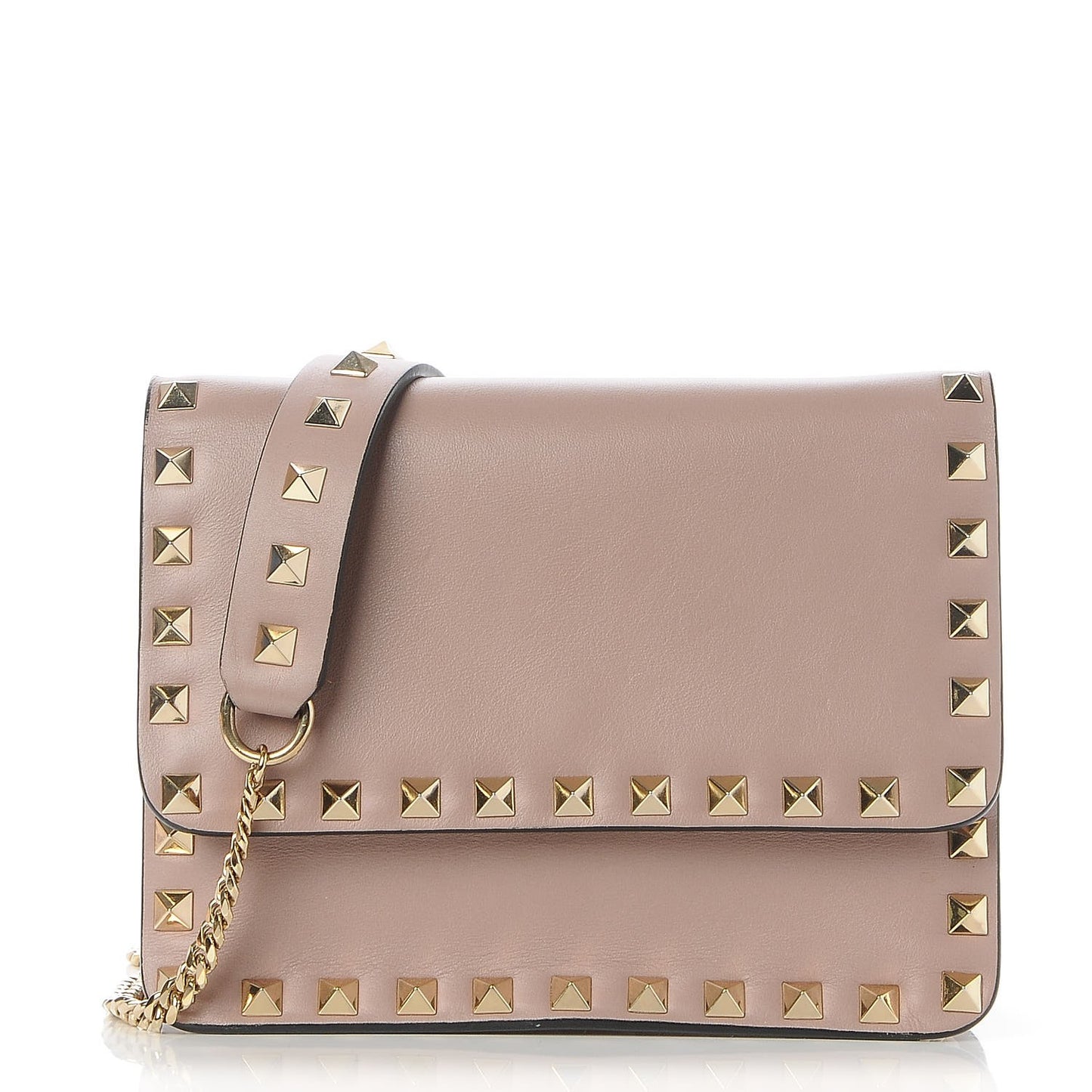 Vitello Rockstud Chain Flap Crossbody Bag Poudre