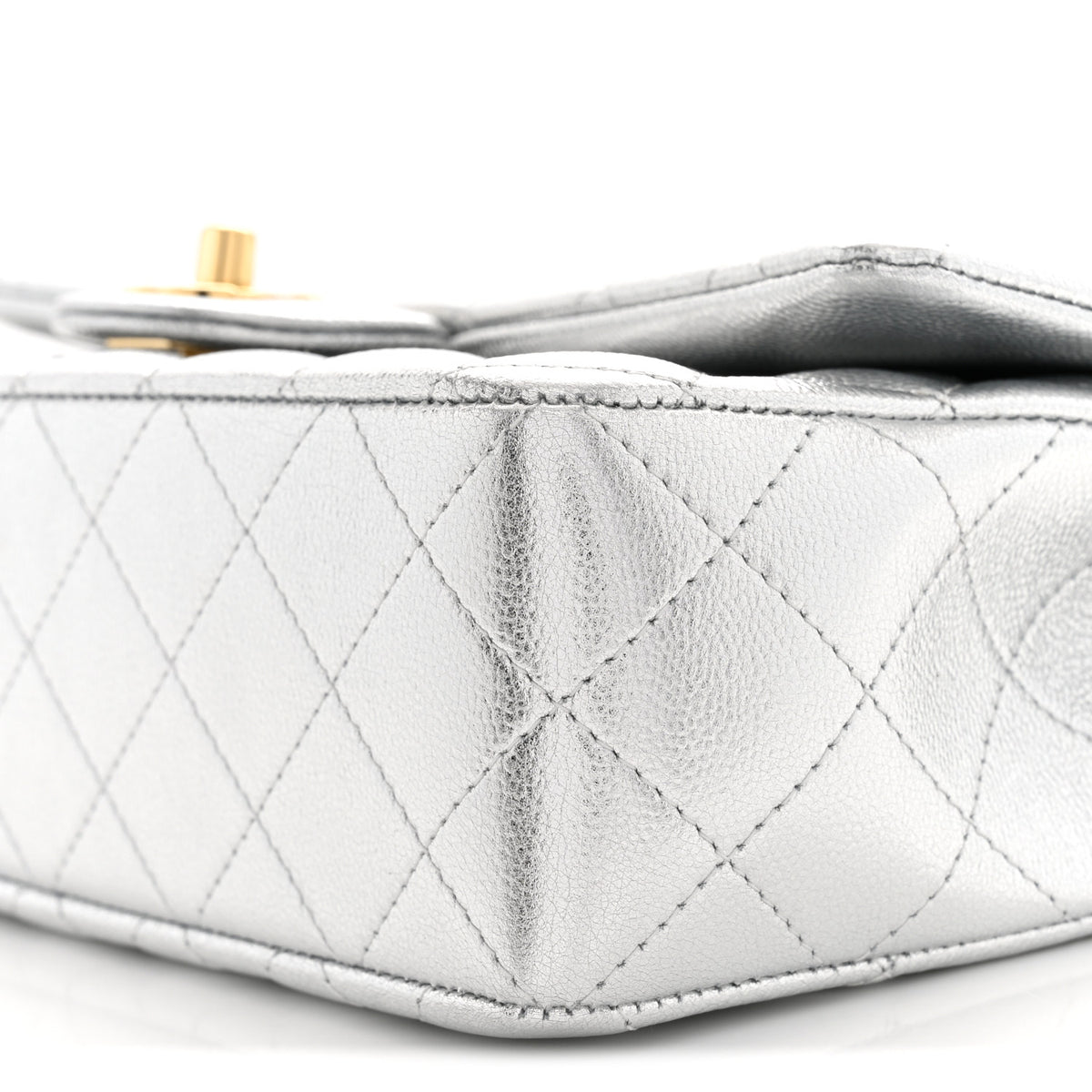 Metallic Caviar Quilted Top Handle East West Flap Silver