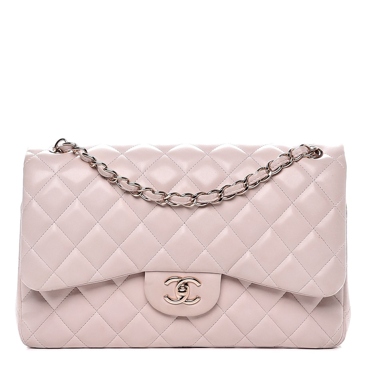 Lambskin Quilted Jumbo Double Flap Light Beige