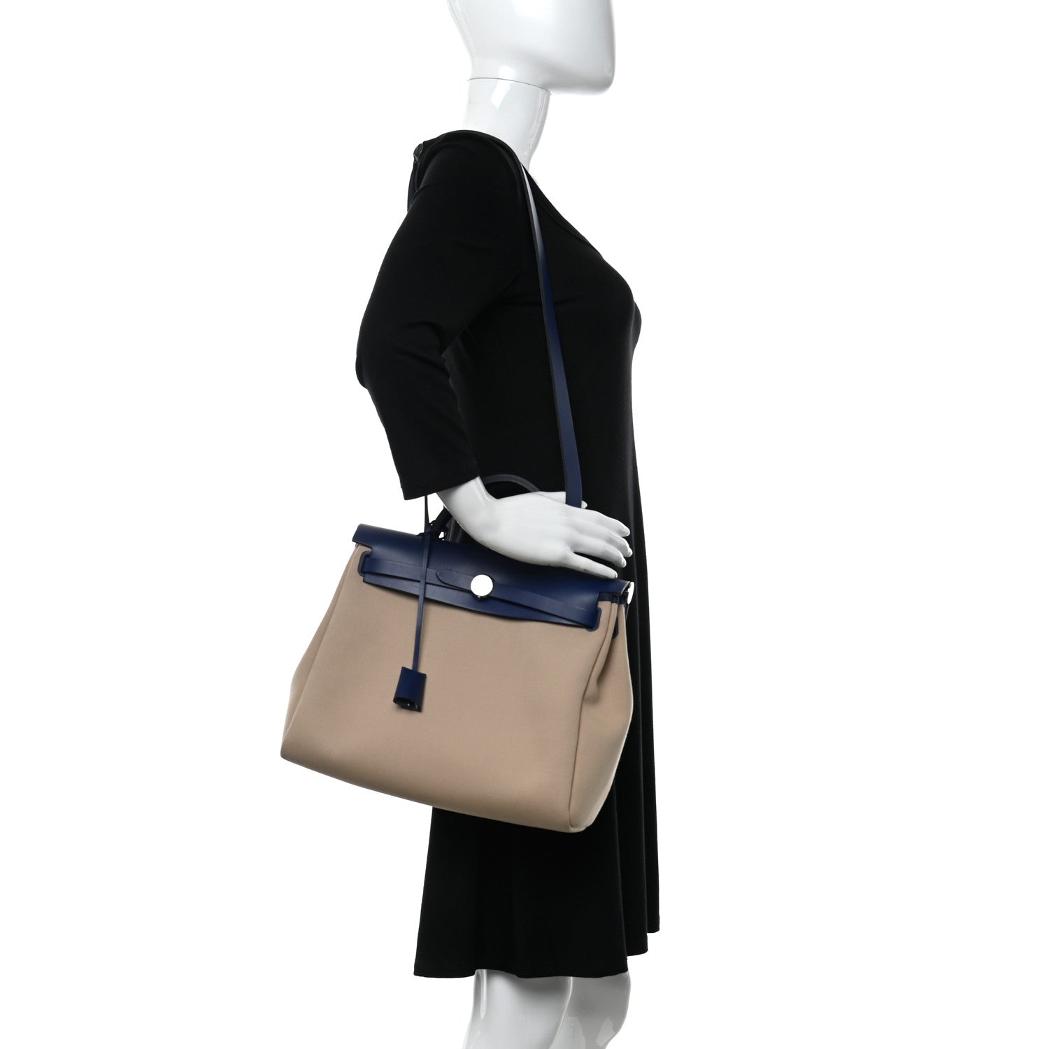 Hermes Military Toile Vache Hunter Herbag Zip 31 PM Bleu De France Ecru 2 of 14