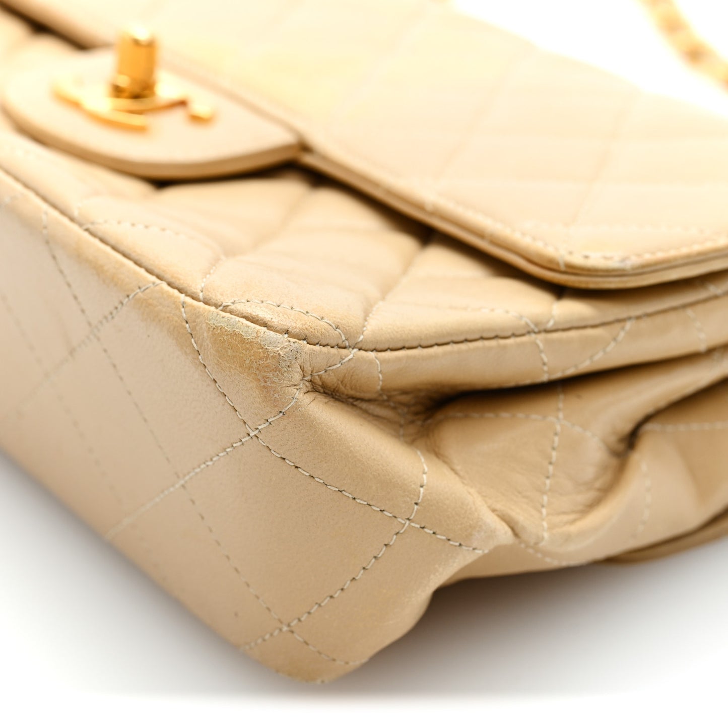 Lambskin Quilted Small Double Sided Flap Beige