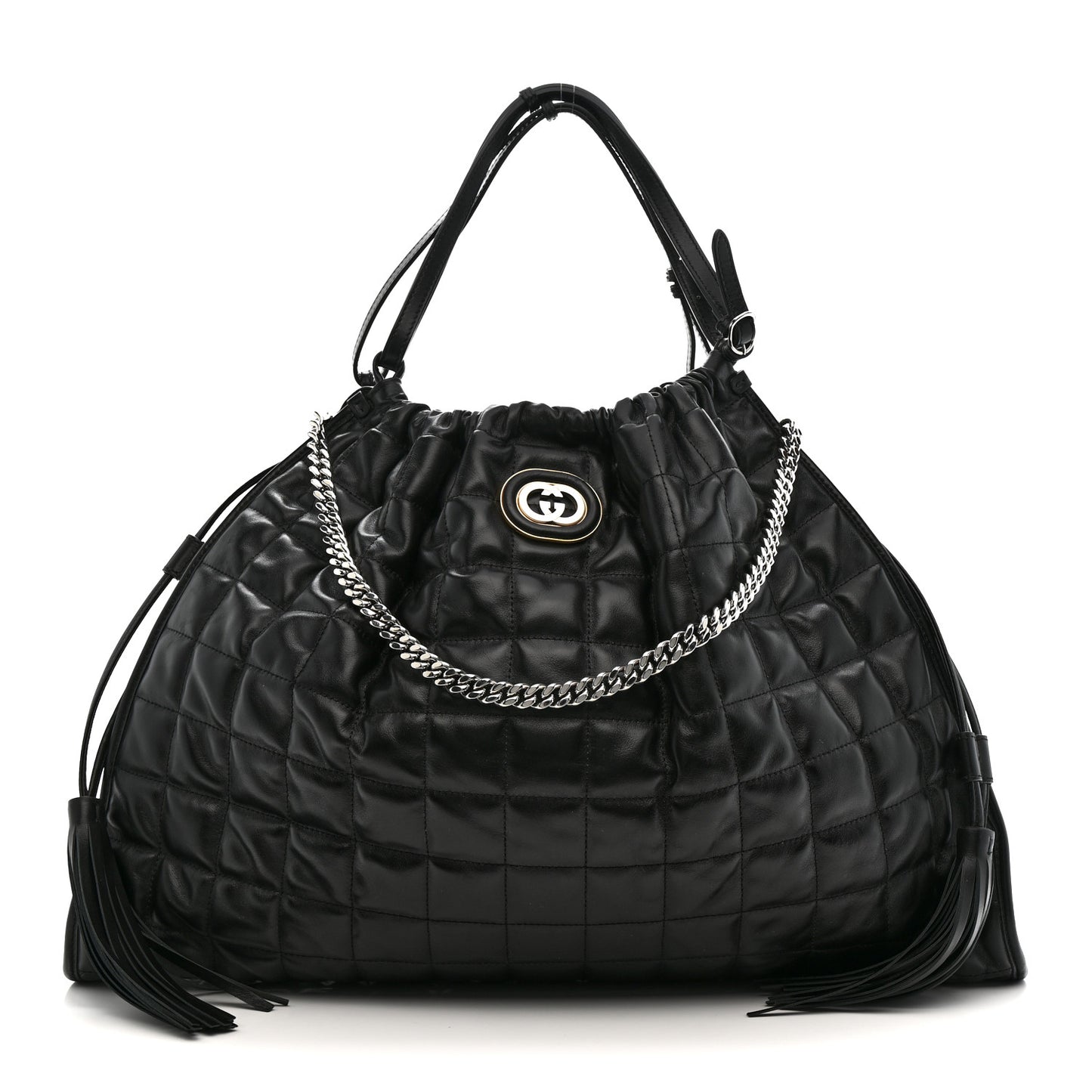Calfskin Quilted Large Deco Tote Bag Black