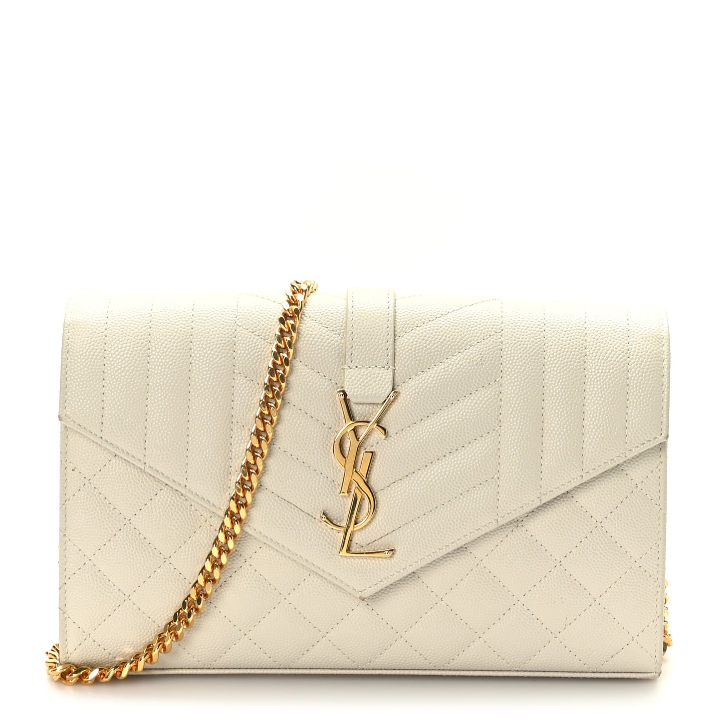 Grain De Poudre Mixed Matelasse Triquilt Monogram Chain Wallet Blanc Vintage