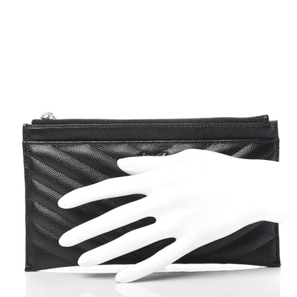 Saint Laurent Grain De Poudre Chevron Monogram Bill Pouch Black 2 of 8