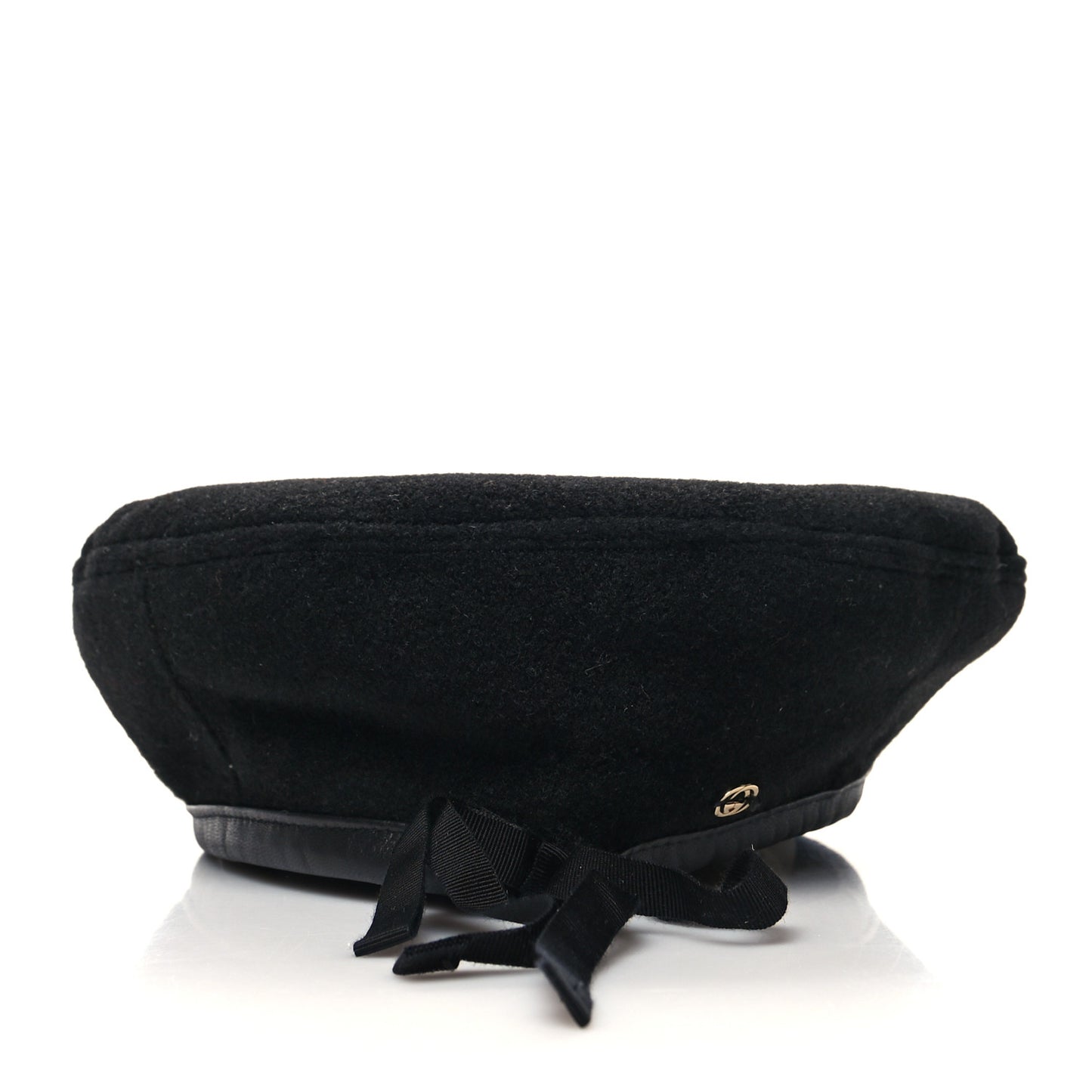 Felt Embroidered GG Patch Beret Hat M Black