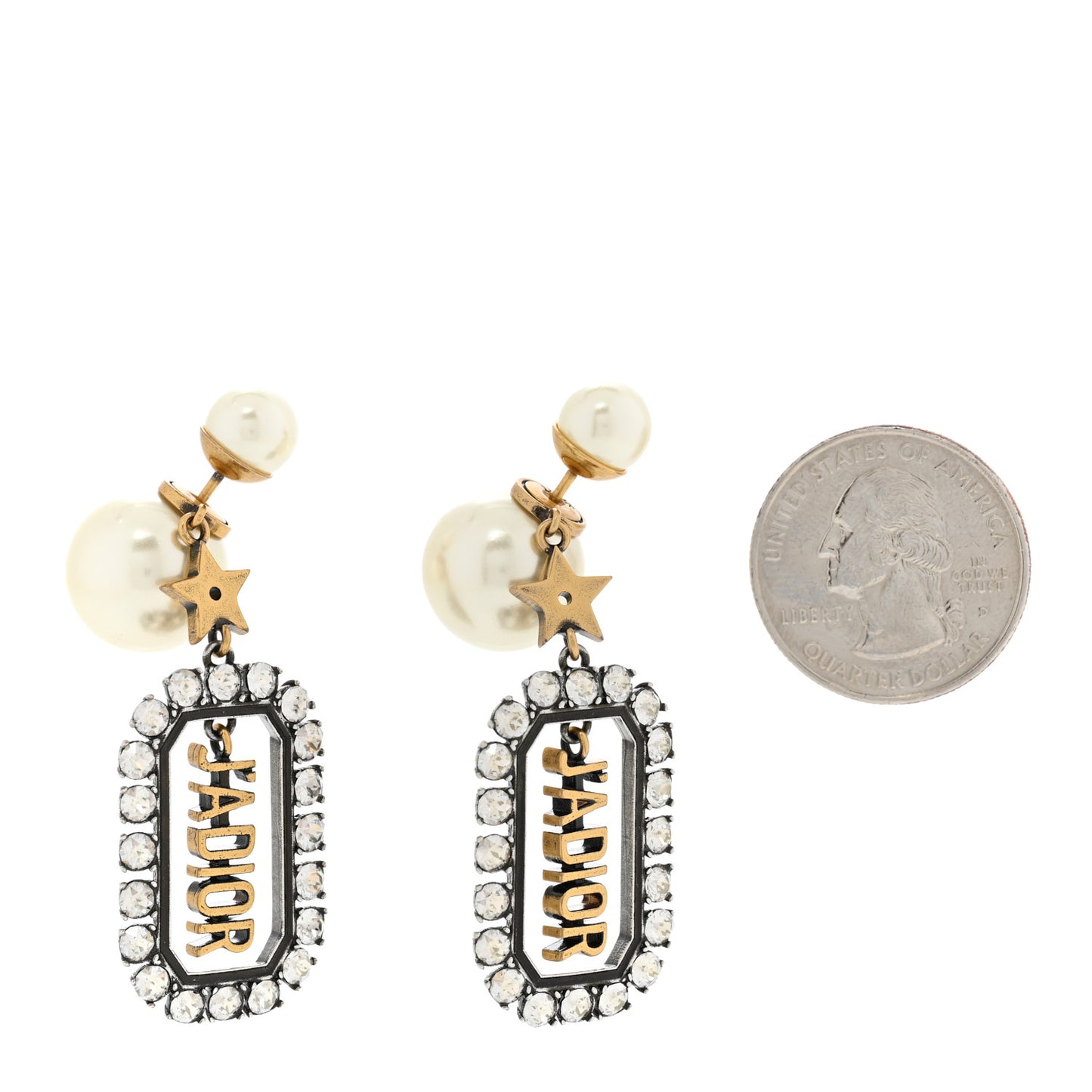 Pearl Crystal J'Adior Rectangle Tribales Earrings Antique Gold