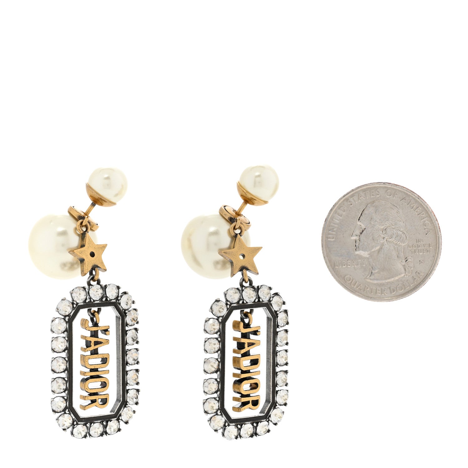 Christian Dior Pearl Crystal J'Adior Rectangle Tribales Earrings Antique Gold 2 of 4
