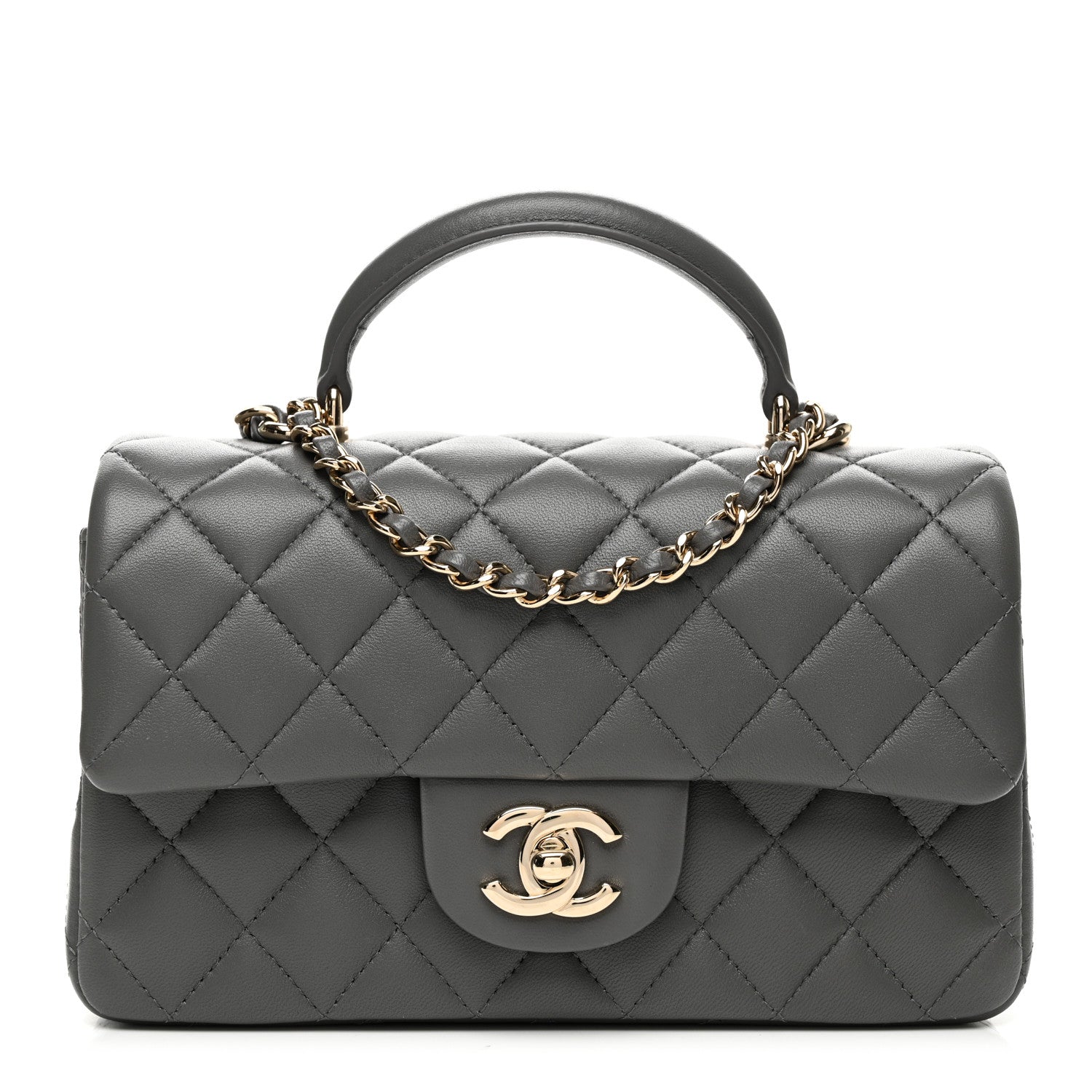 Chanel Lambskin Quilted Mini Top Handle Rectangular Flap Dark Grey 1 of 9