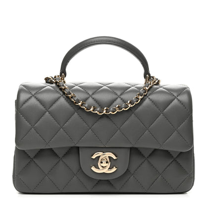 Chanel Lambskin Quilted Mini Top Handle Rectangular Flap Dark Grey 1 of 9