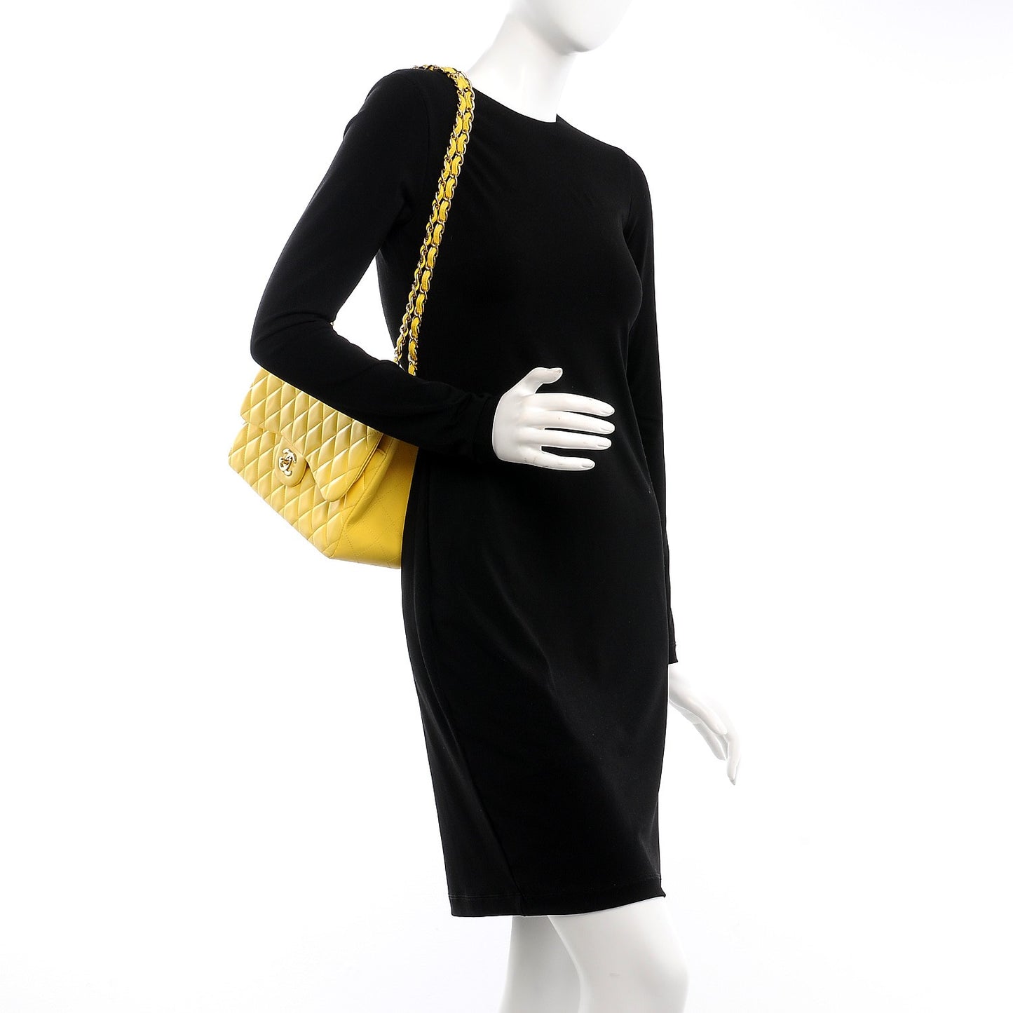 Lambskin Quilted Jumbo Double Flap Yellow