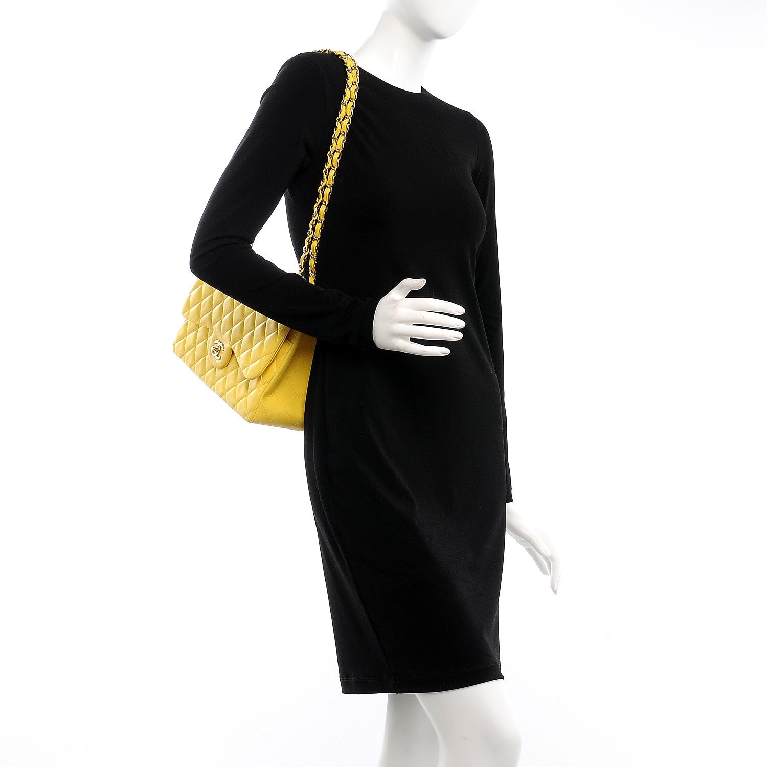 Chanel Lambskin Quilted Jumbo Double Flap Yellow 3 of 9