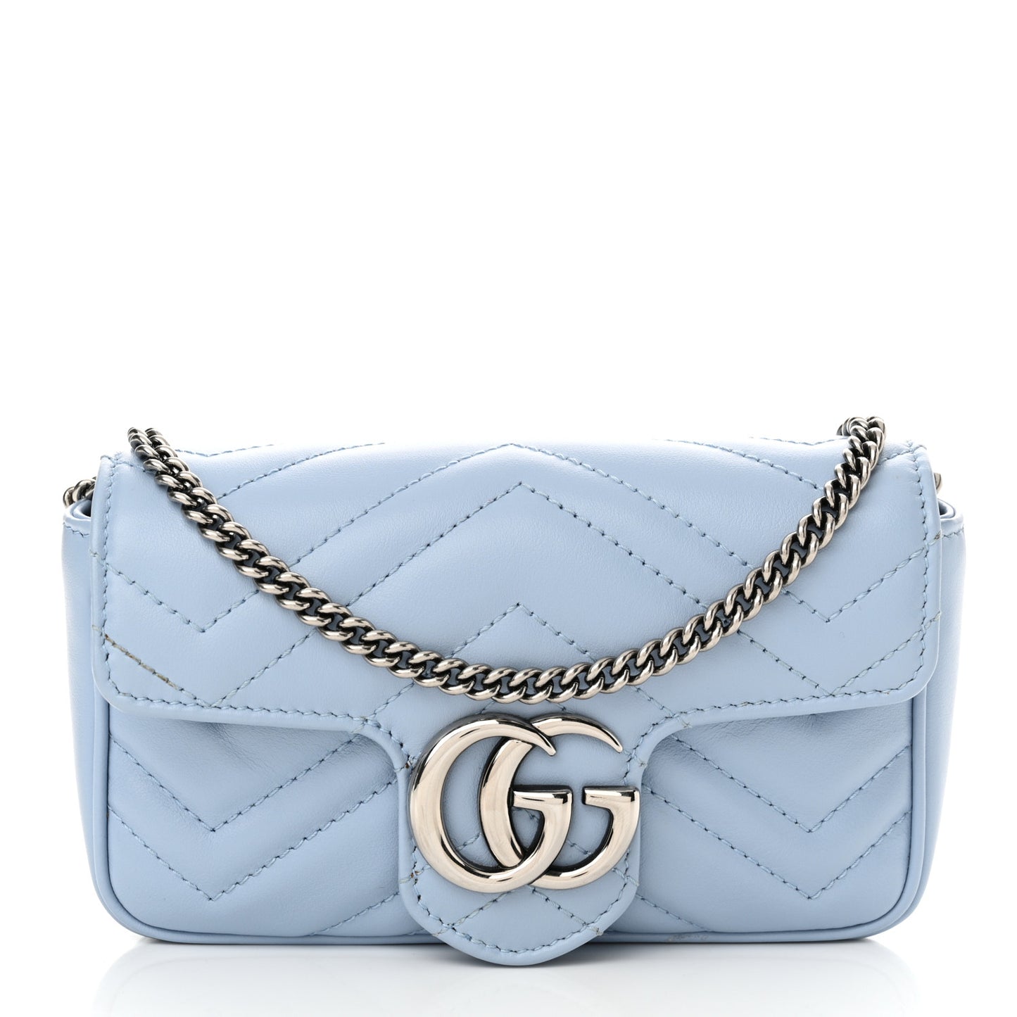 Calfskin Matelasse Super Mini GG Marmont Shoulder Bag Porcelain Light Blue