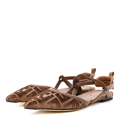 Fendi Tessuto Velluto FF Tapestry Colibri Lite Slingback Ballerina Flats 36.5 Chocolate Gianduia Cioccolato 4 of 11