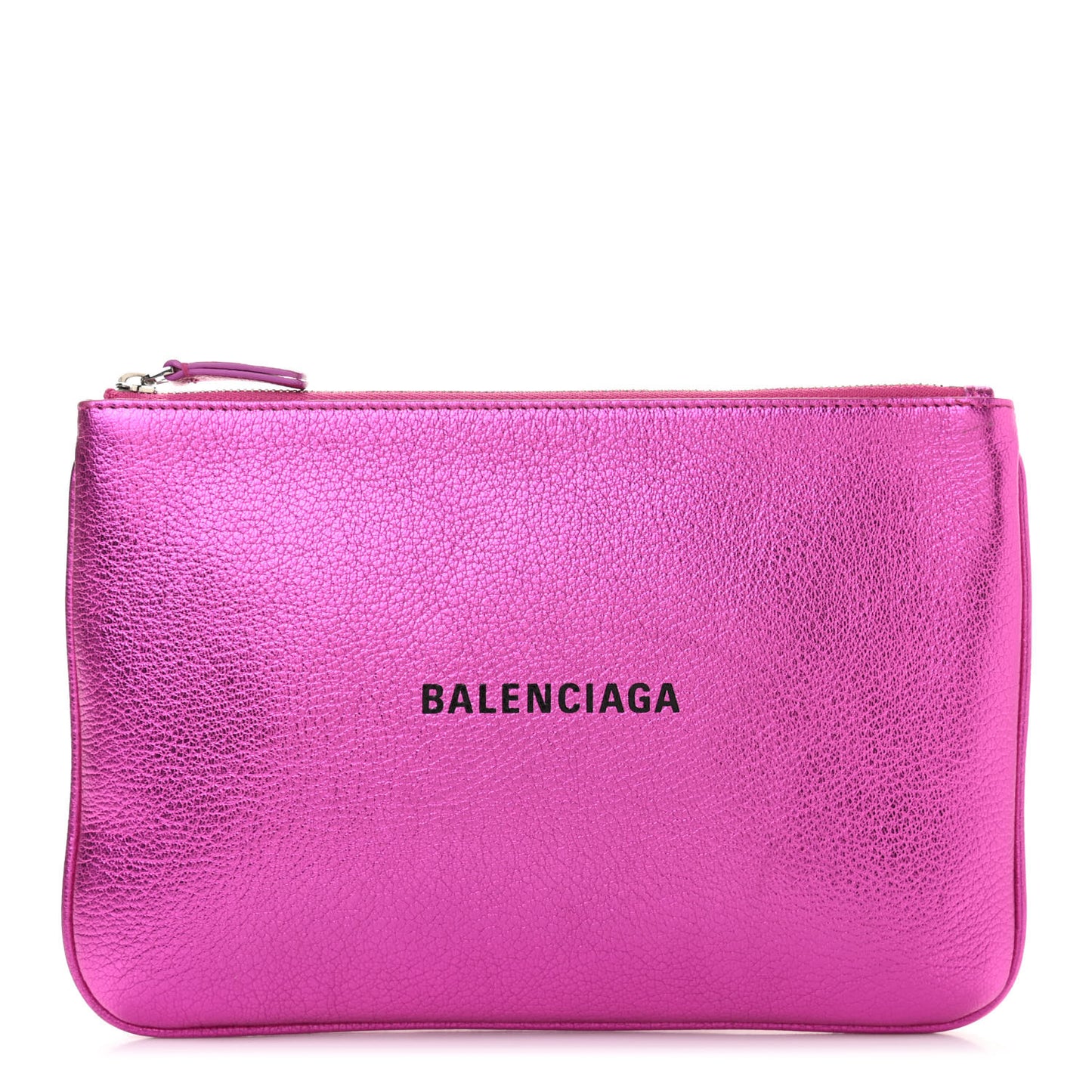 Metallic Goatskin Logo Large Everyday Zip Pouch Rose Fuchsia Black