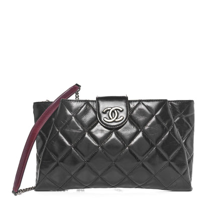 Chanel Glazed Calfskin Quilted Coco Pleats Clutch Black 1 of 10