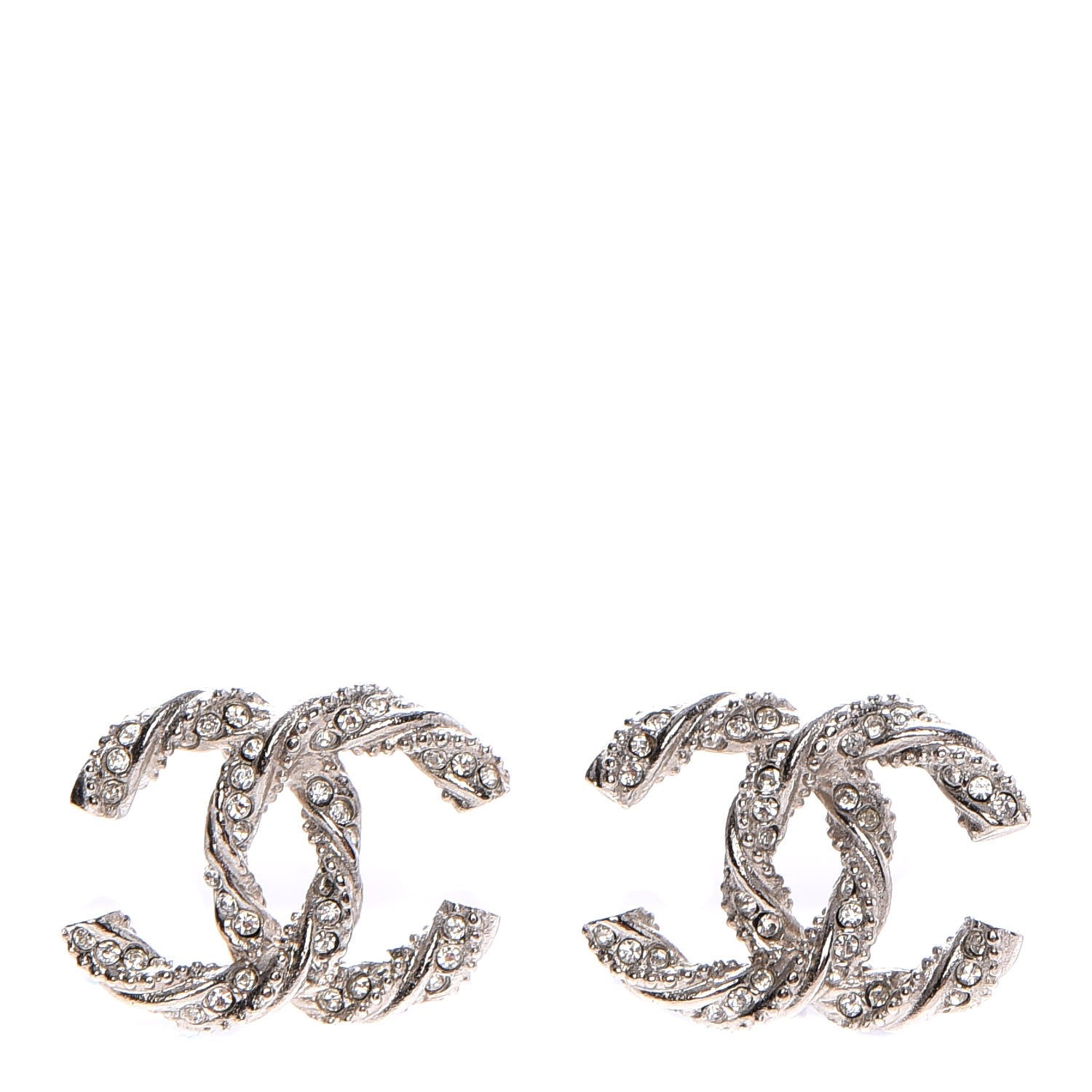 Chanel Crystal CC Twisted Earrings Silver 1 of 5