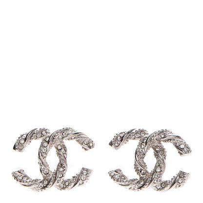 Chanel Crystal CC Twisted Earrings Silver 1 of 5