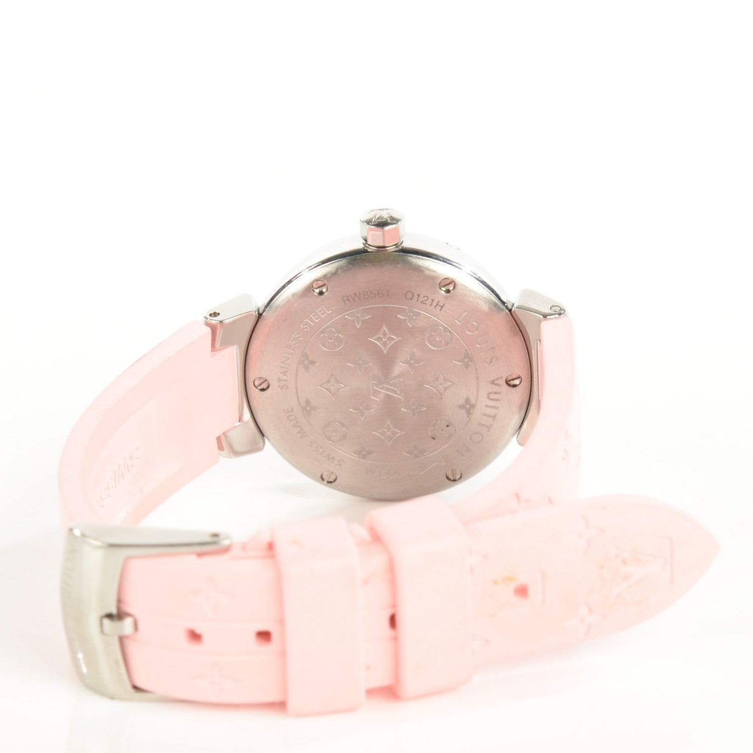 Louis Vuitton Stainless Steel Rubber 28mm Lovely Diamonds Tambour Watch Rose 8 of 8