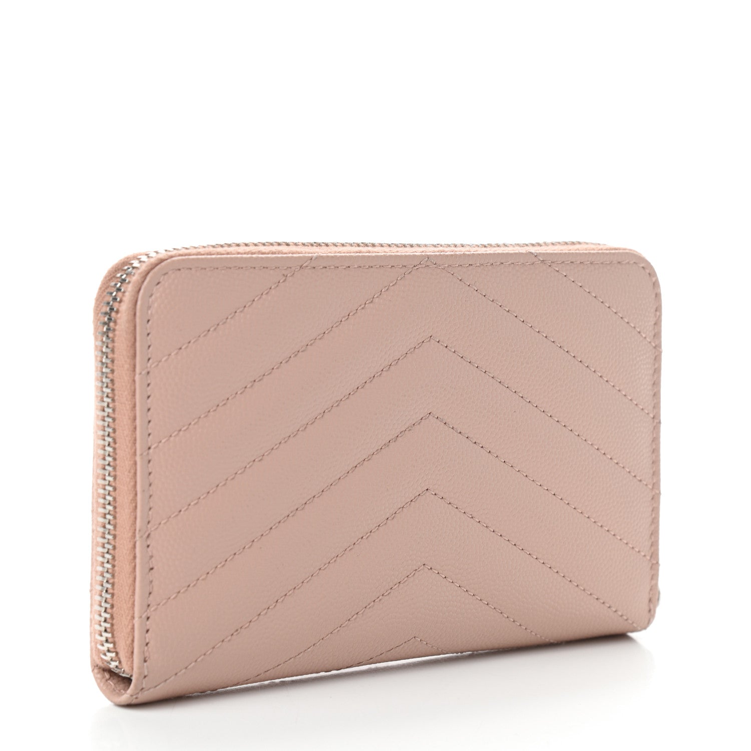 Saint Laurent Grain De Poudre Matelasse Chevron Monogram Zip Around Wallet Pink 3 of 7