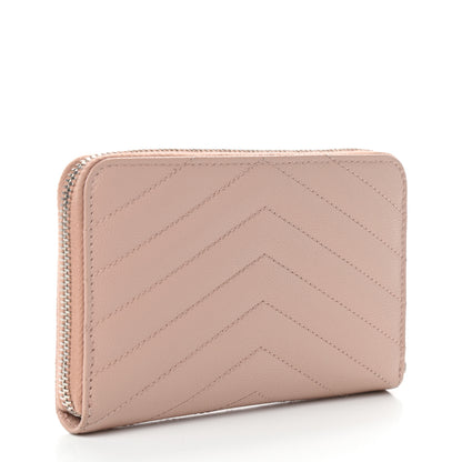 Saint Laurent Grain De Poudre Matelasse Chevron Monogram Zip Around Wallet Pink 3 of 7
