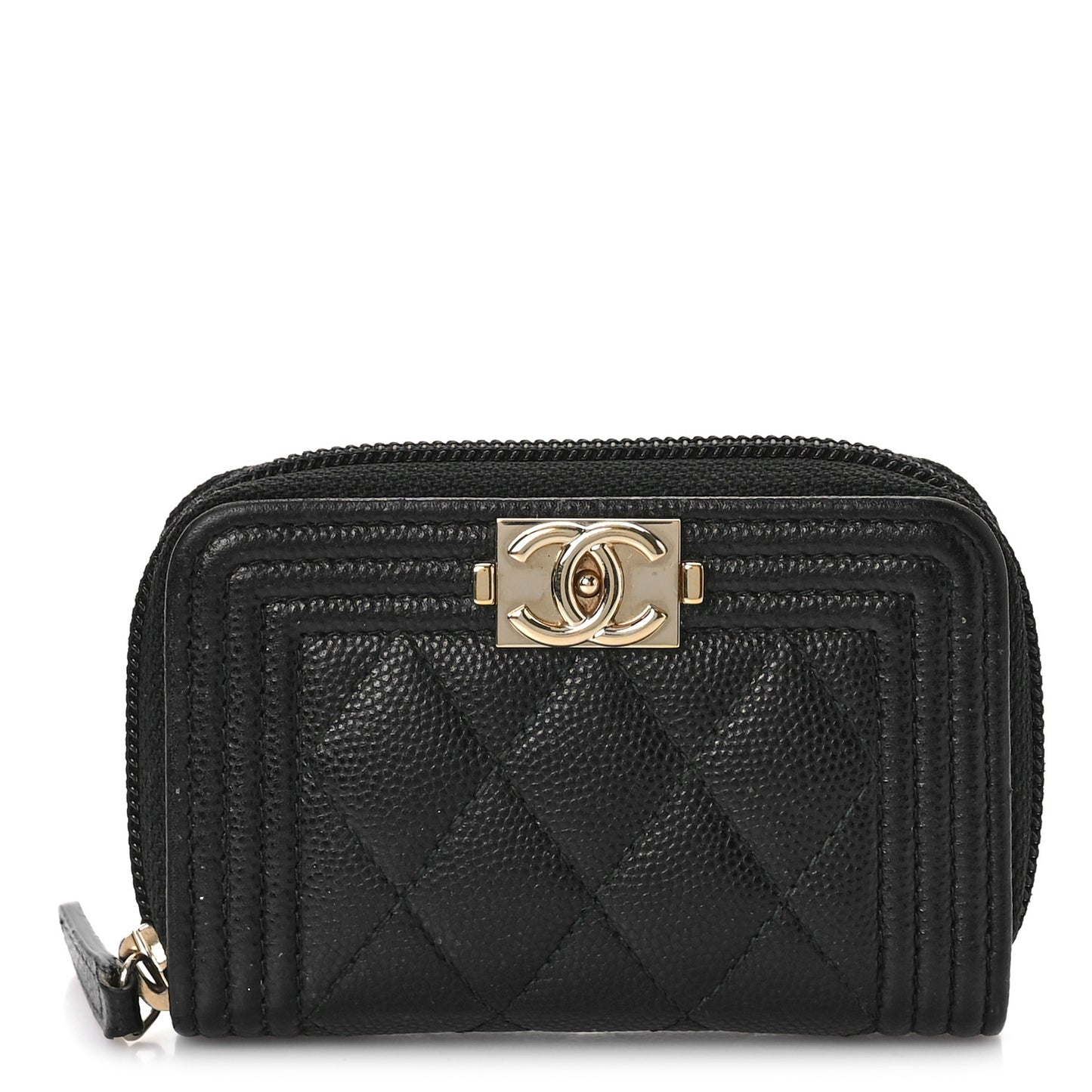 Caviar Quilted Boy Zip Around Coin Purse Wallet Black